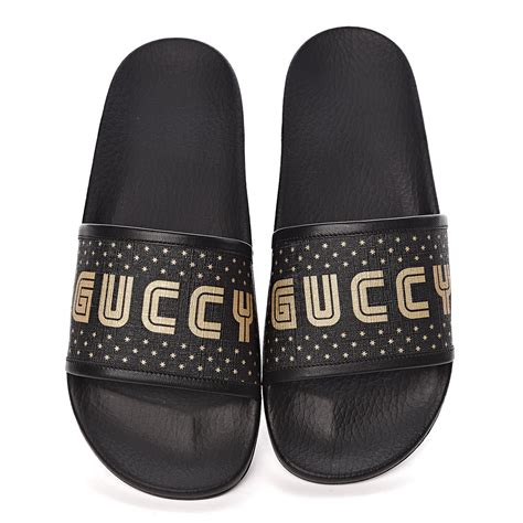 black guccy slides|gucci ladies slides.